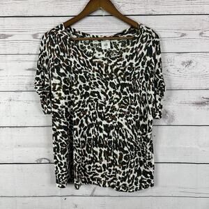 CAbi 3414 Tee Shirt Womens‎ Medium Brown Animal Print Crop Tee Short Sleeve